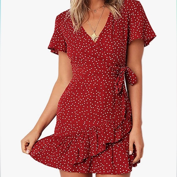 open lace back dress Women's Red Print Hayley Mini Dress Red Polka Dot in Size XL by Outcast